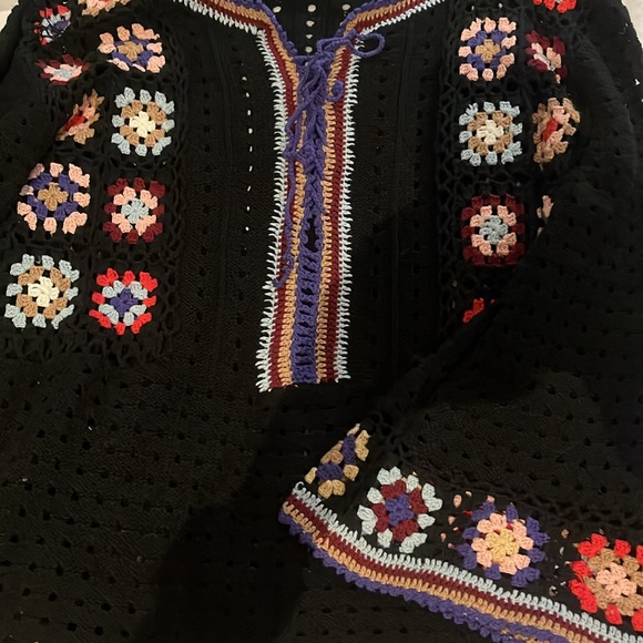 Fun boho top. Crochet squares on black. Would fit medium and larger. - Picture 6 of 10